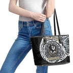Personalized Collingwood Magpies Polynesian Leather Tote Bag Tribal Chest and Sleeve Tattoo Heritage Warrior