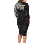 Personalized Collingwood Magpies Polynesian Long Sleeve Bodycon Dress Tribal Chest and Sleeve Tattoo Heritage Warrior