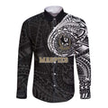 Personalized Collingwood Magpies Polynesian Long Sleeve Button Shirt Tribal Chest and Sleeve Tattoo Heritage Warrior