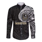 Personalized Collingwood Magpies Polynesian Long Sleeve Button Shirt Tribal Chest and Sleeve Tattoo Heritage Warrior