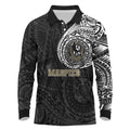 Personalized Collingwood Magpies Polynesian Long Sleeve Polo Shirt Tribal Chest and Sleeve Tattoo Heritage Warrior