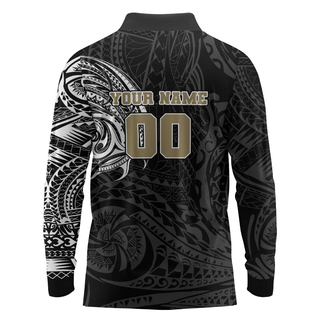 Personalized Collingwood Magpies Polynesian Long Sleeve Polo Shirt Tribal Chest and Sleeve Tattoo Heritage Warrior