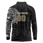 Personalized Collingwood Magpies Polynesian Long Sleeve Polo Shirt Tribal Chest and Sleeve Tattoo Heritage Warrior
