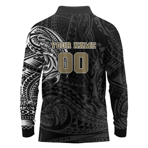 Personalized Collingwood Magpies Polynesian Long Sleeve Polo Shirt Tribal Chest and Sleeve Tattoo Heritage Warrior