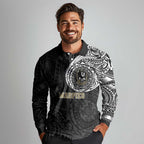 Personalized Collingwood Magpies Polynesian Long Sleeve Polo Shirt Tribal Chest and Sleeve Tattoo Heritage Warrior