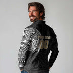 Personalized Collingwood Magpies Polynesian Long Sleeve Polo Shirt Tribal Chest and Sleeve Tattoo Heritage Warrior