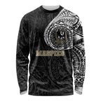 Personalized Collingwood Magpies Polynesian Long Sleeve Shirt Tribal Chest and Sleeve Tattoo Heritage Warrior