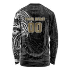 Personalized Collingwood Magpies Polynesian Long Sleeve Shirt Tribal Chest and Sleeve Tattoo Heritage Warrior