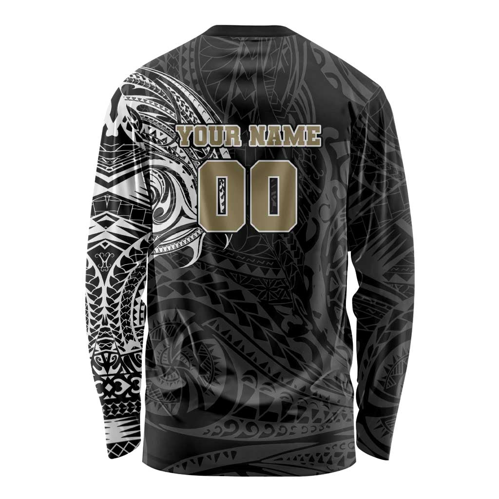 Personalized Collingwood Magpies Polynesian Long Sleeve Shirt Tribal Chest and Sleeve Tattoo Heritage Warrior