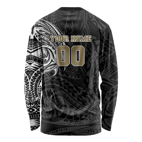 Personalized Collingwood Magpies Polynesian Long Sleeve Shirt Tribal Chest and Sleeve Tattoo Heritage Warrior