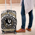Personalized Collingwood Magpies Polynesian Luggage Cover Tribal Chest and Sleeve Tattoo Heritage Warrior