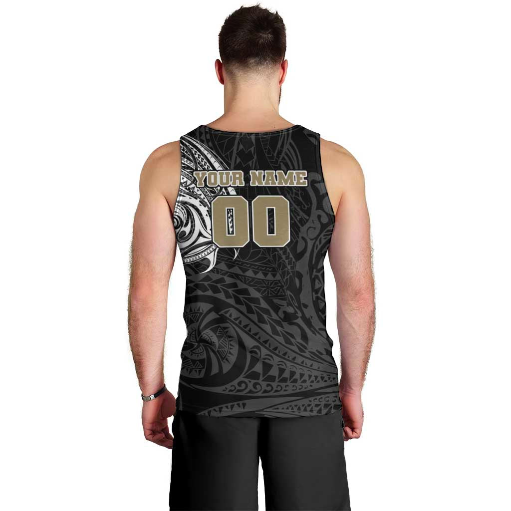 Personalized Collingwood Magpies Polynesian Men Tank Top Tribal Chest and Sleeve Tattoo Heritage Warrior