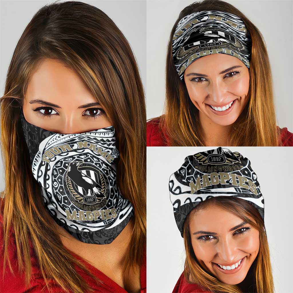 Personalized Collingwood Magpies Polynesian Neck Gaiter Tribal Chest and Sleeve Tattoo Heritage Warrior