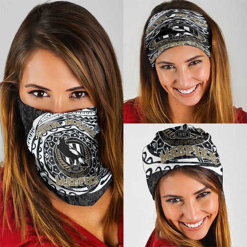 Personalized Collingwood Magpies Polynesian Neck Gaiter Tribal Chest and Sleeve Tattoo Heritage Warrior