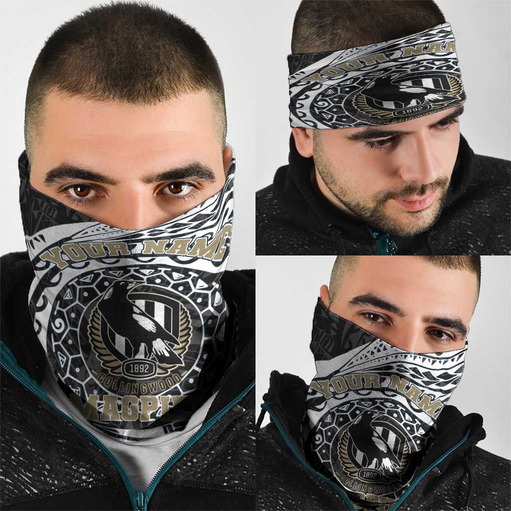 Personalized Collingwood Magpies Polynesian Neck Gaiter Tribal Chest and Sleeve Tattoo Heritage Warrior