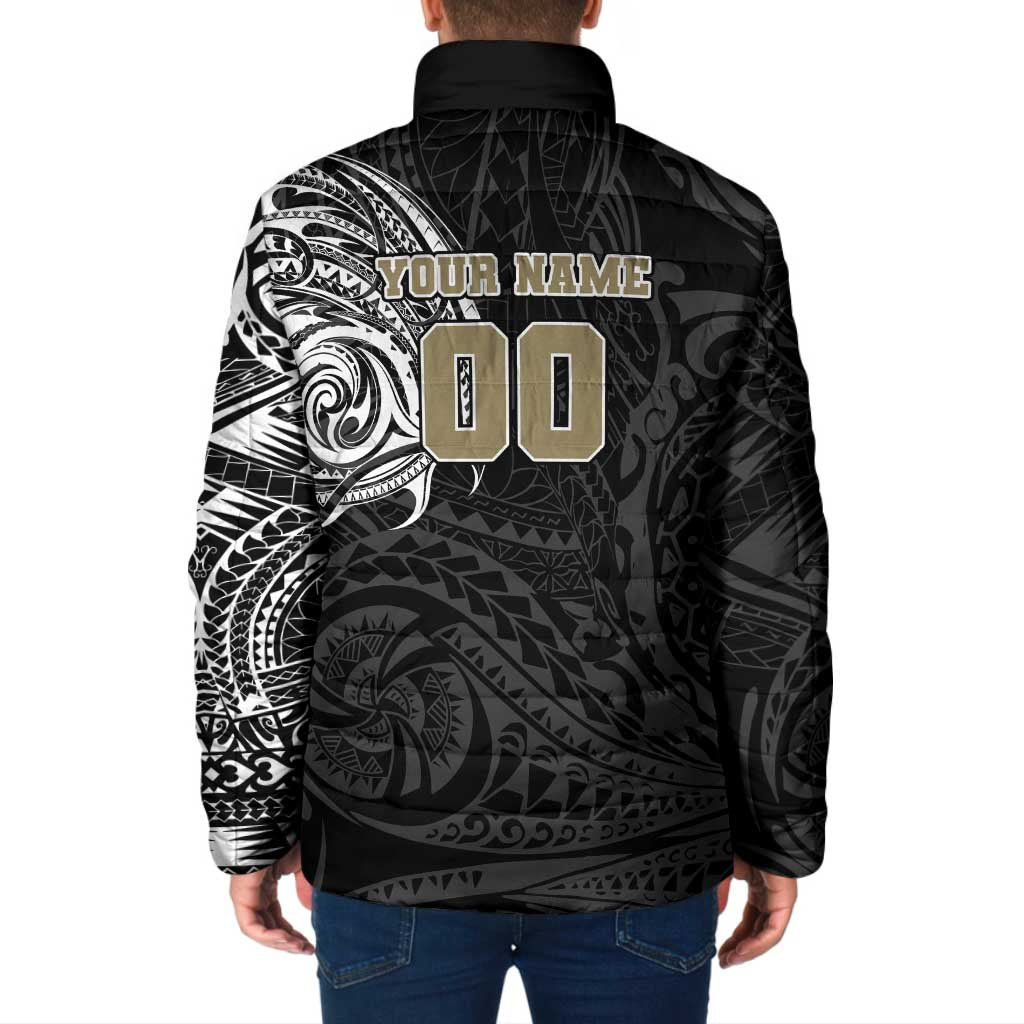 Personalized Collingwood Magpies Polynesian Padded Jacket Tribal Chest and Sleeve Tattoo Heritage Warrior