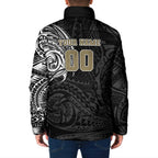 Personalized Collingwood Magpies Polynesian Padded Jacket Tribal Chest and Sleeve Tattoo Heritage Warrior