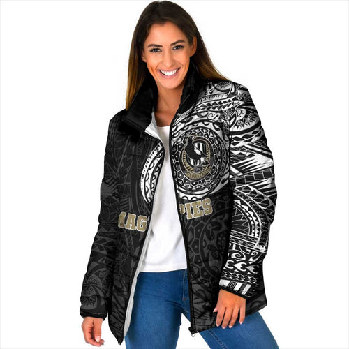 Personalized Collingwood Magpies Polynesian Padded Jacket Tribal Chest and Sleeve Tattoo Heritage Warrior