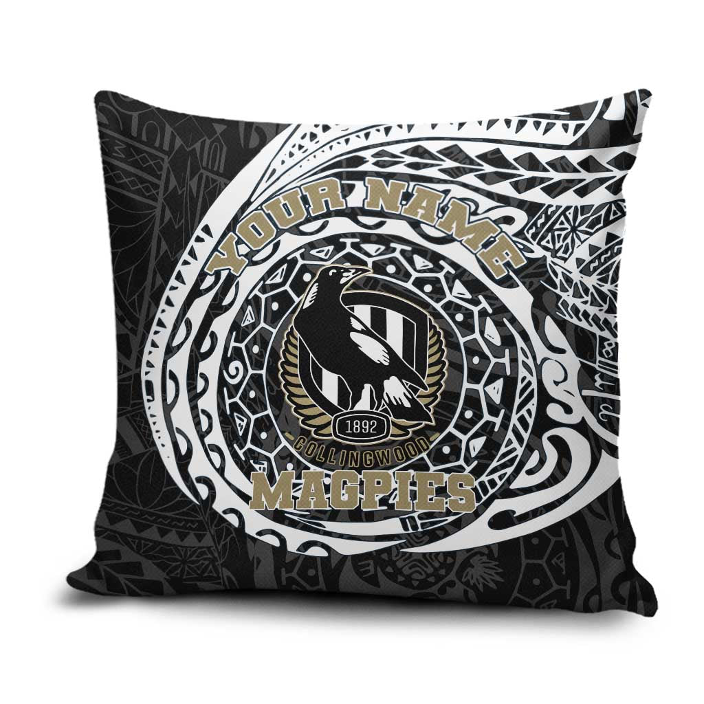 Personalized Collingwood Magpies Polynesian Pillow Cover Tribal Chest and Sleeve Tattoo Heritage Warrior