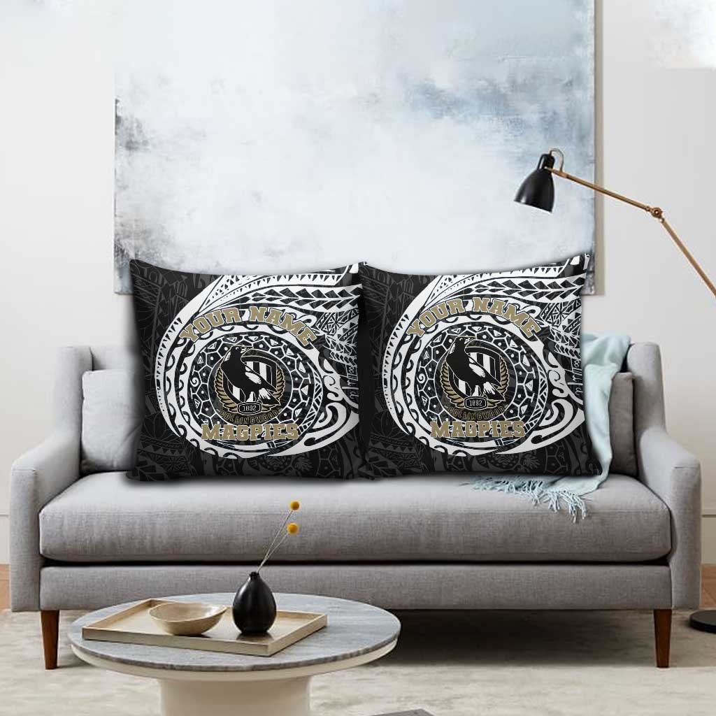 Personalized Collingwood Magpies Polynesian Pillow Cover Tribal Chest and Sleeve Tattoo Heritage Warrior
