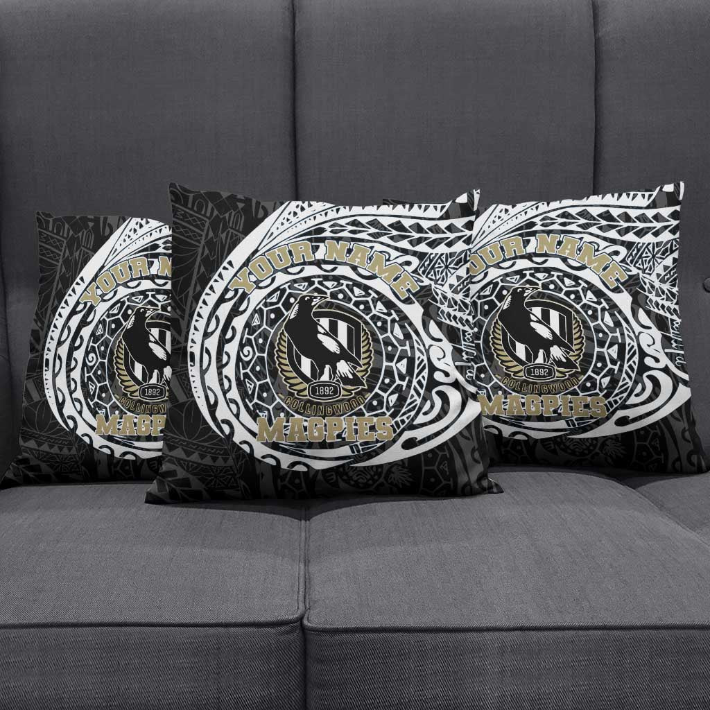 Personalized Collingwood Magpies Polynesian Pillow Cover Tribal Chest and Sleeve Tattoo Heritage Warrior
