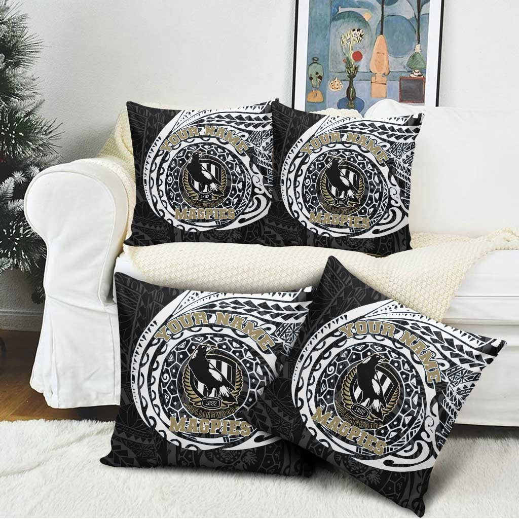 Personalized Collingwood Magpies Polynesian Pillow Cover Tribal Chest and Sleeve Tattoo Heritage Warrior