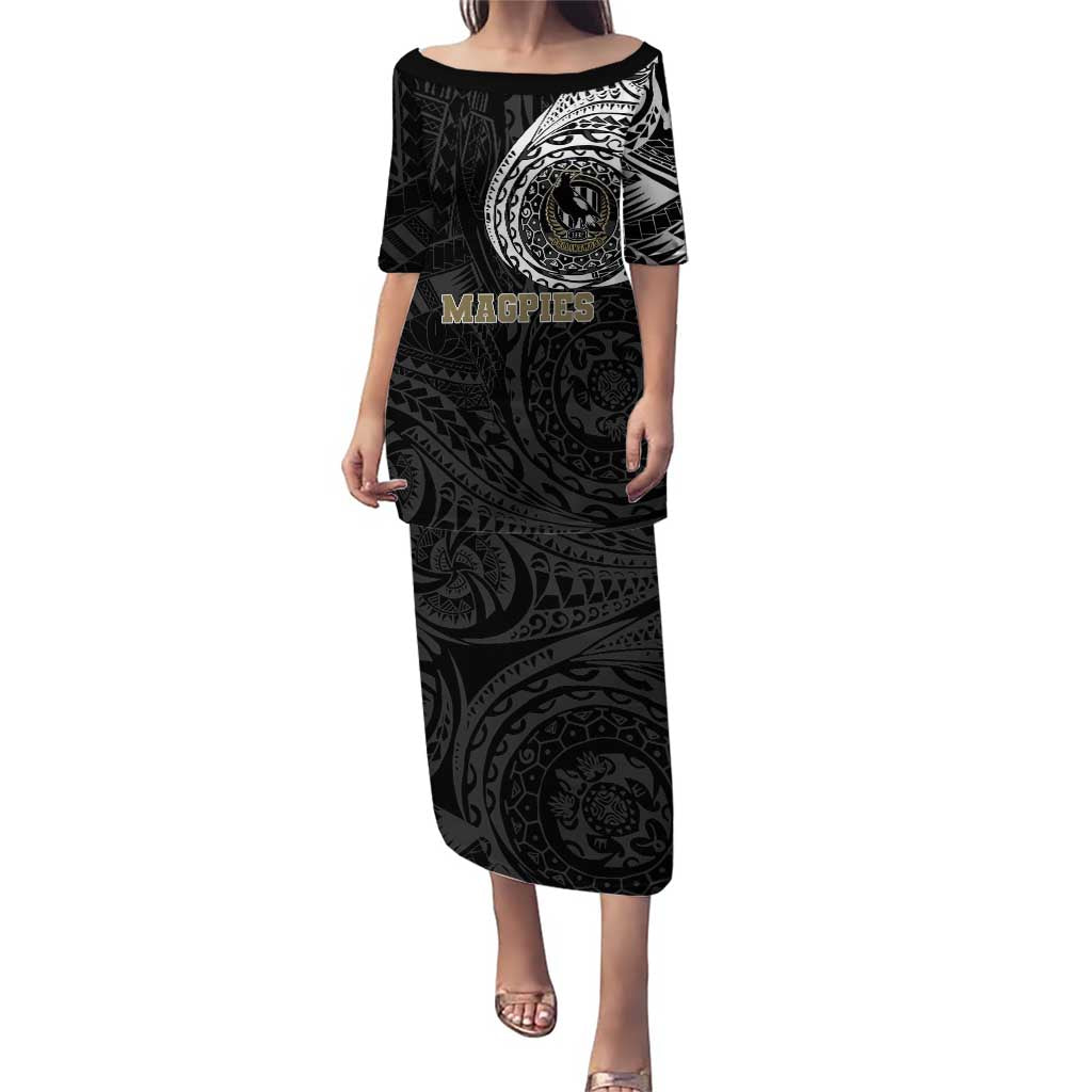 Personalized Collingwood Magpies Polynesian Puletasi Tribal Chest and Sleeve Tattoo Heritage Warrior