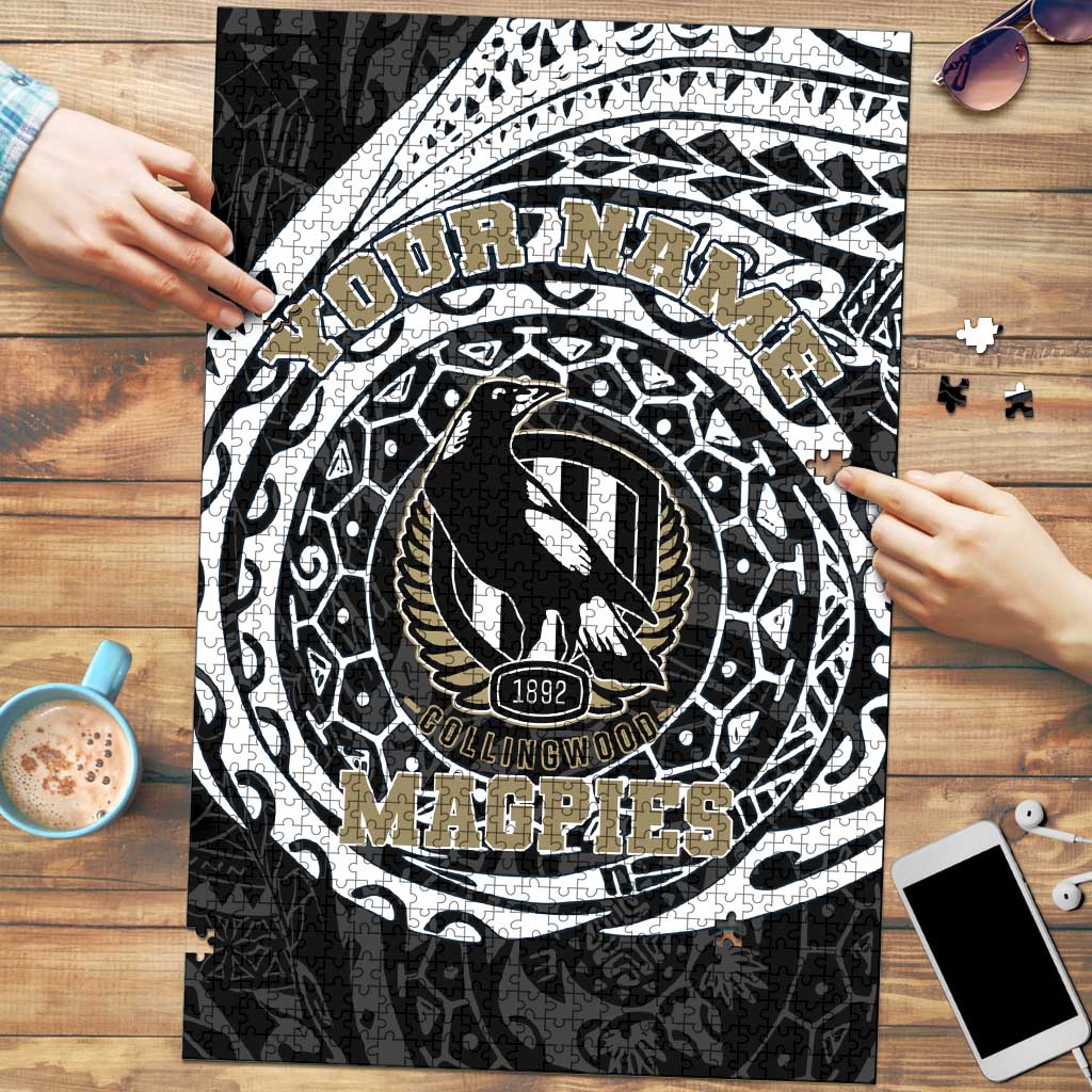 Personalized Collingwood Magpies Polynesian Puzzle Tribal Chest and Sleeve Tattoo Heritage Warrior