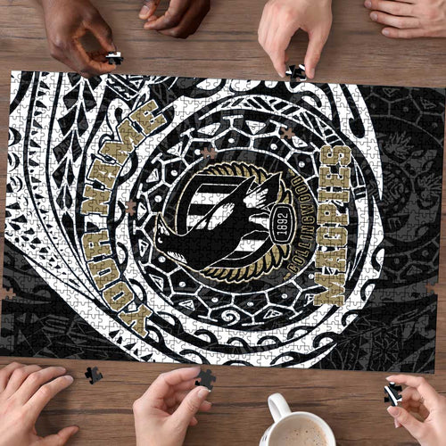 Personalized Collingwood Magpies Polynesian Puzzle Tribal Chest and Sleeve Tattoo Heritage Warrior