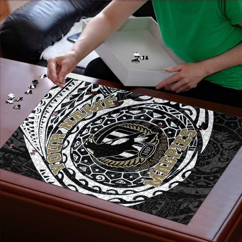 Personalized Collingwood Magpies Polynesian Puzzle Tribal Chest and Sleeve Tattoo Heritage Warrior