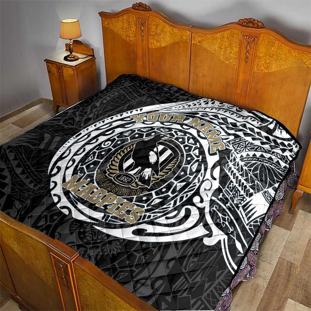Personalized Collingwood Magpies Polynesian Quilt Tribal Chest and Sleeve Tattoo Heritage Warrior