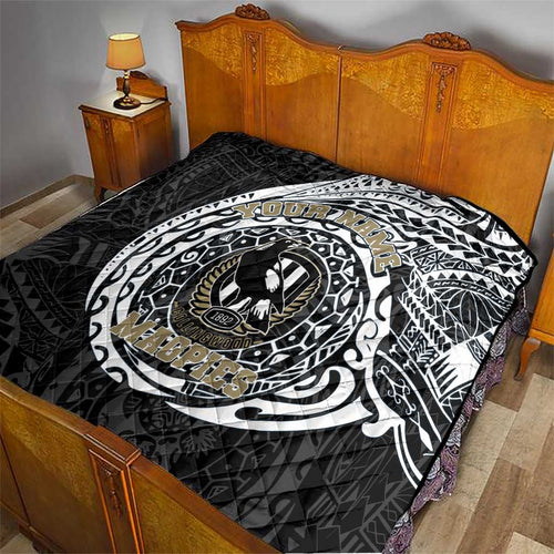 Personalized Collingwood Magpies Polynesian Quilt Tribal Chest and Sleeve Tattoo Heritage Warrior