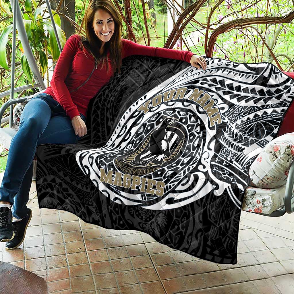 Personalized Collingwood Magpies Polynesian Quilt Tribal Chest and Sleeve Tattoo Heritage Warrior