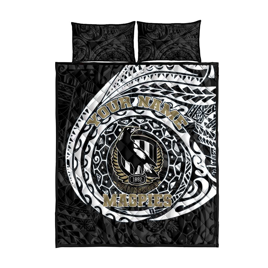 Personalized Collingwood Magpies Polynesian Quilt Bed Set Tribal Chest and Sleeve Tattoo Heritage Warrior