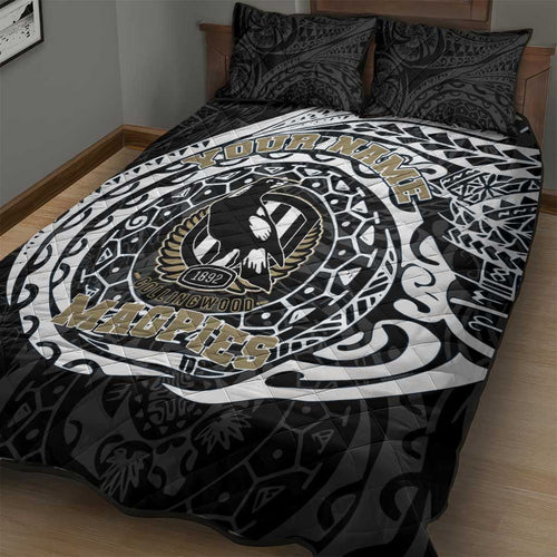 Personalized Collingwood Magpies Polynesian Quilt Bed Set Tribal Chest and Sleeve Tattoo Heritage Warrior