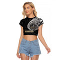 Personalized Collingwood Magpies Polynesian Raglan Cropped T Shirt Tribal Chest and Sleeve Tattoo Heritage Warrior