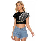 Personalized Collingwood Magpies Polynesian Raglan Cropped T Shirt Tribal Chest and Sleeve Tattoo Heritage Warrior