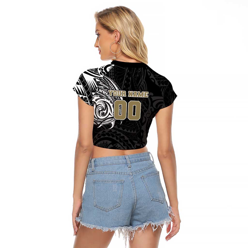 Personalized Collingwood Magpies Polynesian Raglan Cropped T Shirt Tribal Chest and Sleeve Tattoo Heritage Warrior