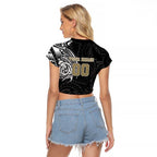 Personalized Collingwood Magpies Polynesian Raglan Cropped T Shirt Tribal Chest and Sleeve Tattoo Heritage Warrior