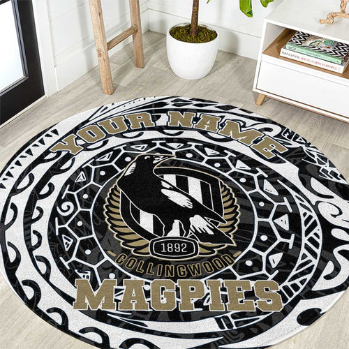 Personalized Collingwood Magpies Polynesian Round Carpet Tribal Chest and Sleeve Tattoo Heritage Warrior