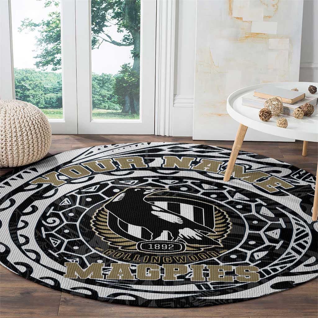 Personalized Collingwood Magpies Polynesian Round Carpet Tribal Chest and Sleeve Tattoo Heritage Warrior
