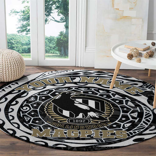Personalized Collingwood Magpies Polynesian Round Carpet Tribal Chest and Sleeve Tattoo Heritage Warrior