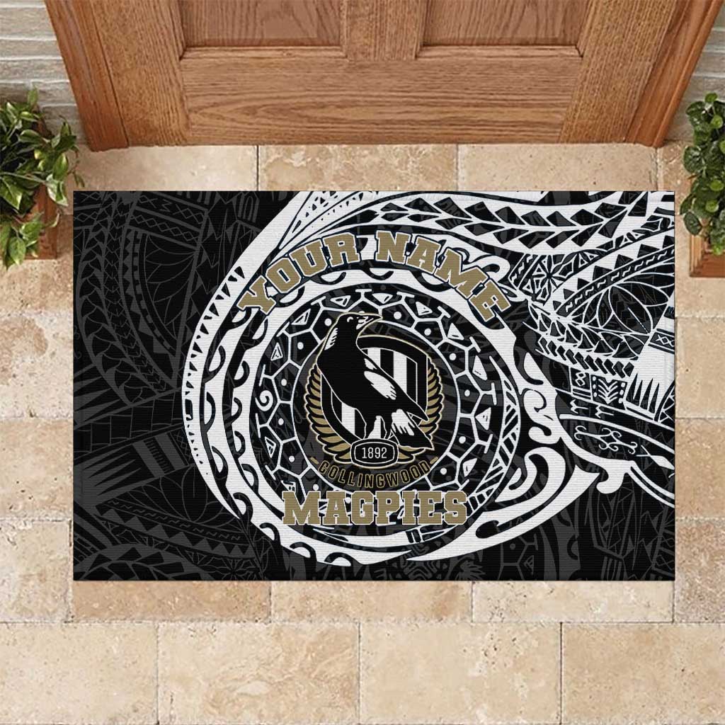 Personalized Collingwood Magpies Polynesian Rubber Doormat Tribal Chest and Sleeve Tattoo Heritage Warrior