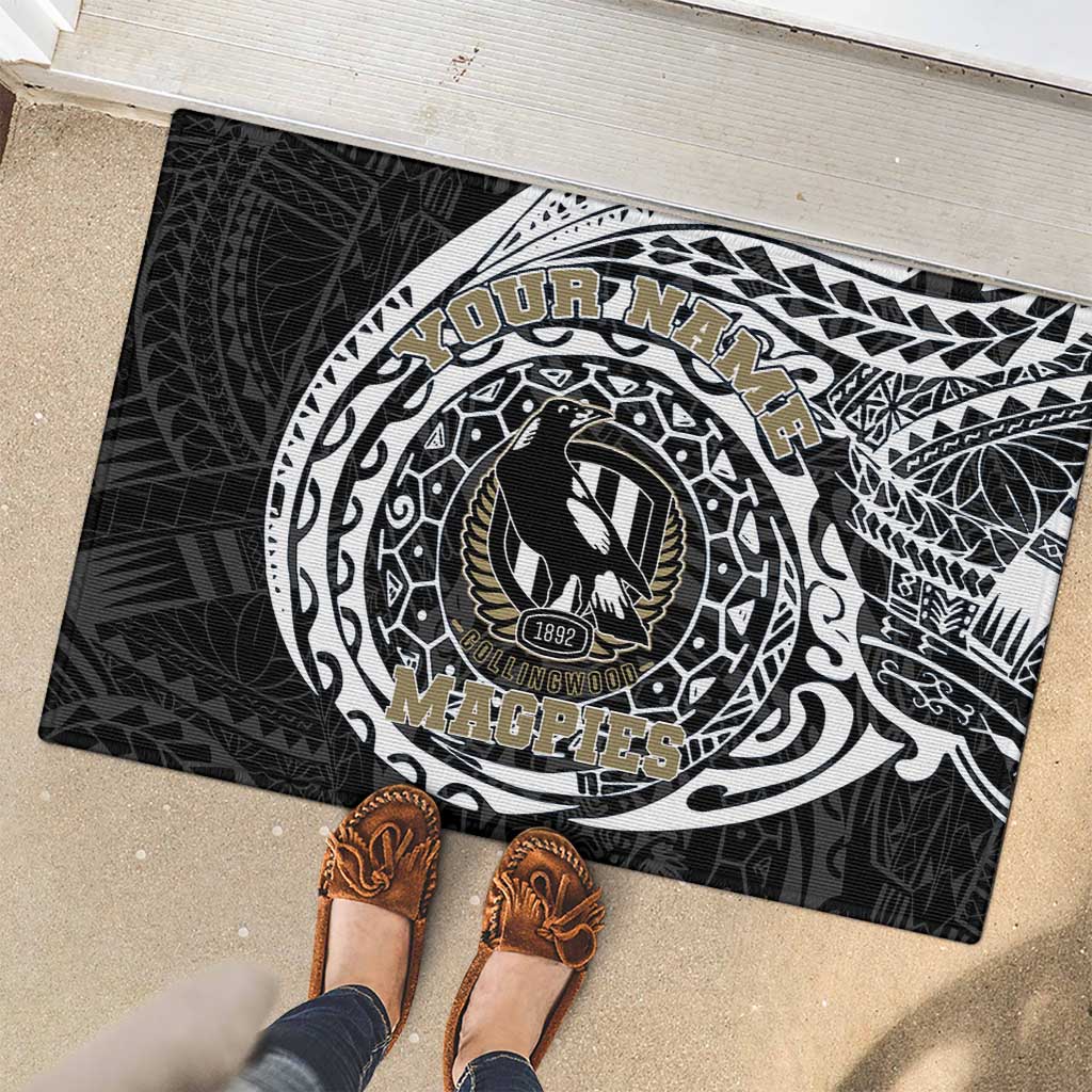 Personalized Collingwood Magpies Polynesian Rubber Doormat Tribal Chest and Sleeve Tattoo Heritage Warrior