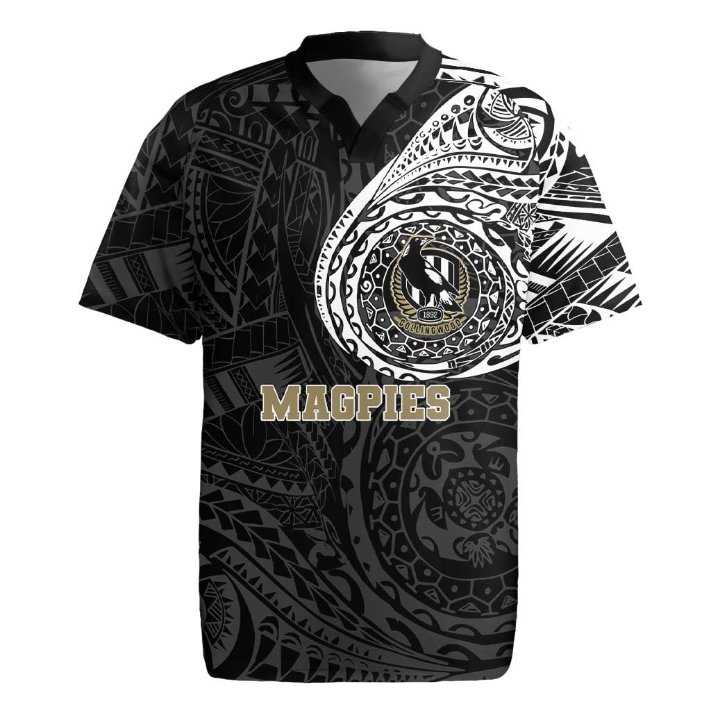Personalized Collingwood Magpies Polynesian Rugby Jersey Tribal Chest and Sleeve Tattoo Heritage Warrior