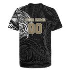 Personalized Collingwood Magpies Polynesian Rugby Jersey Tribal Chest and Sleeve Tattoo Heritage Warrior