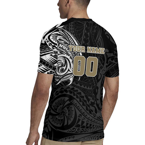 Personalized Collingwood Magpies Polynesian Rugby Jersey Tribal Chest and Sleeve Tattoo Heritage Warrior