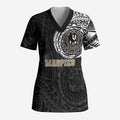 Personalized Collingwood Magpies Polynesian Scrub Top Tribal Chest and Sleeve Tattoo Heritage Warrior