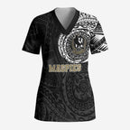 Personalized Collingwood Magpies Polynesian Scrub Top Tribal Chest and Sleeve Tattoo Heritage Warrior