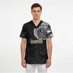 Personalized Collingwood Magpies Polynesian Scrub Top Tribal Chest and Sleeve Tattoo Heritage Warrior